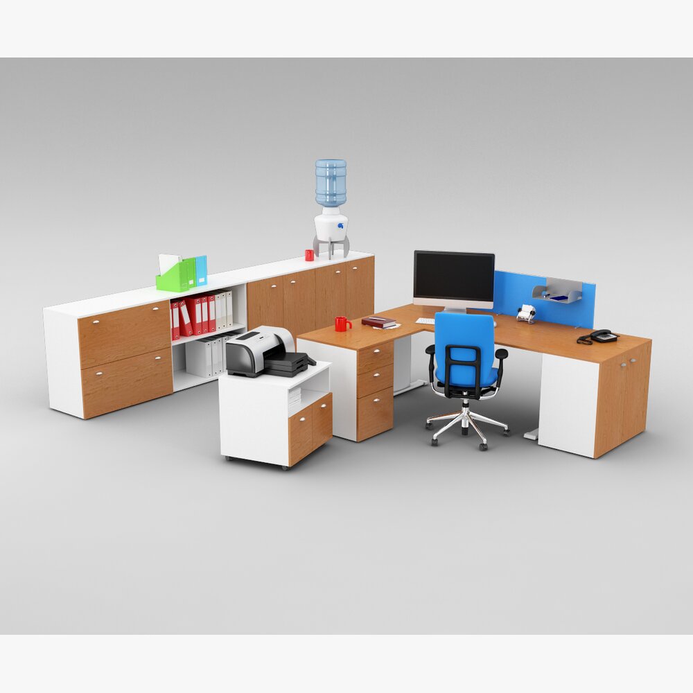 Modern Office Cubicle Setup 3D-Modell