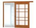 Sliding Wooden Door with Frosted Glass Panels 3D-Modell