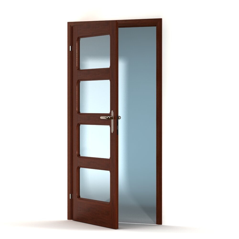 Modern Wooden Door with Glass Panels 3D 모델 