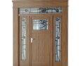Art Nouveau Wooden Door with Stained Glass Panels Modelo 3d