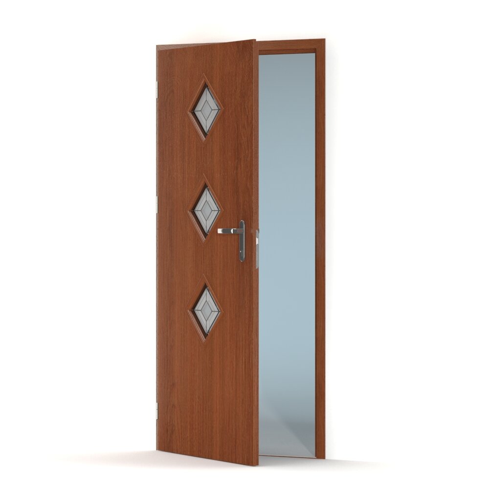 Modern Wooden Door with Glass Inserts 3D模型