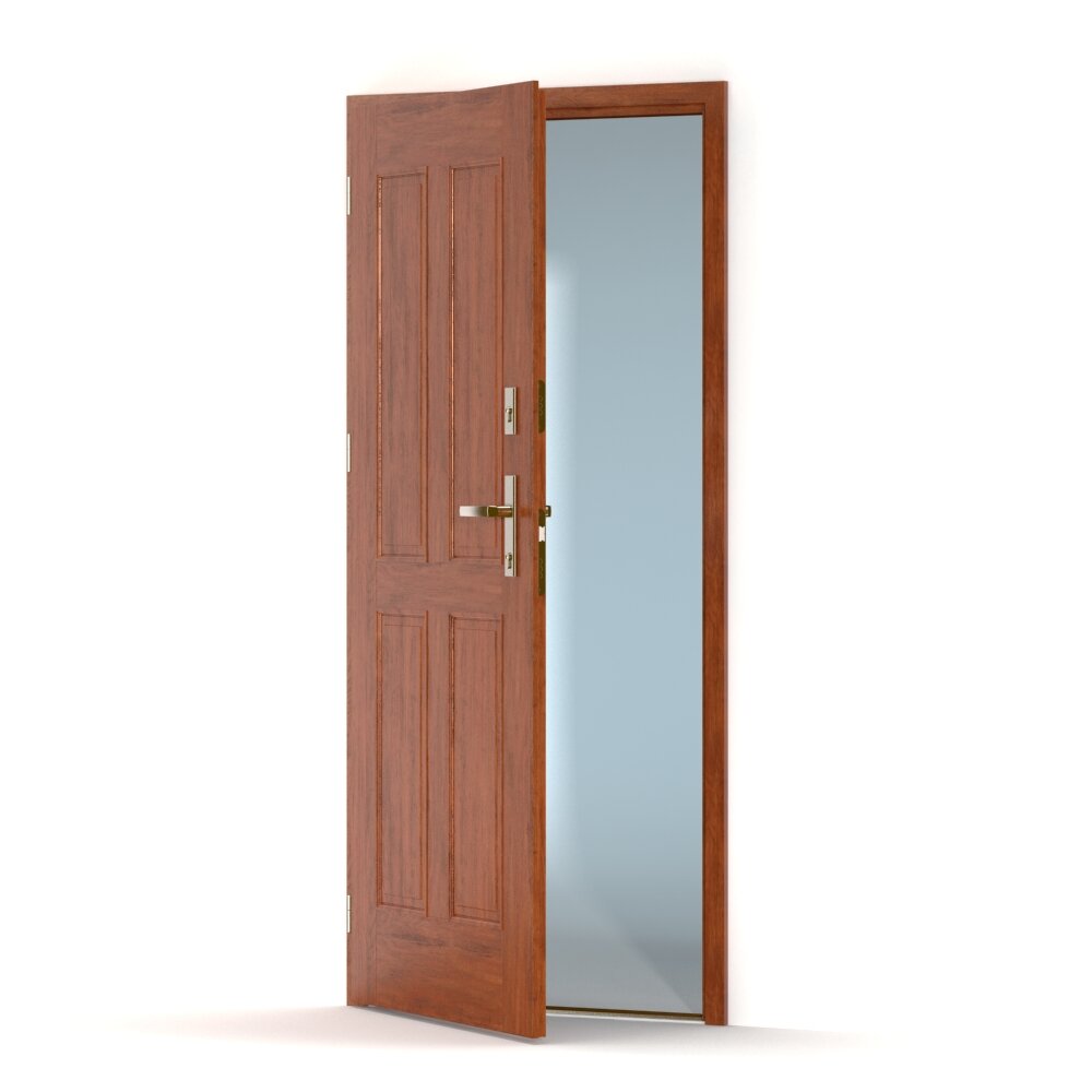 Partially Open Wooden Door 3d model