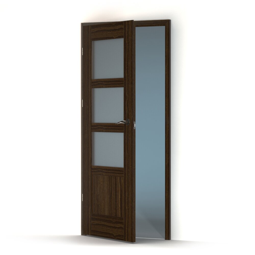 Wooden Door with Glass Panels 3D модель