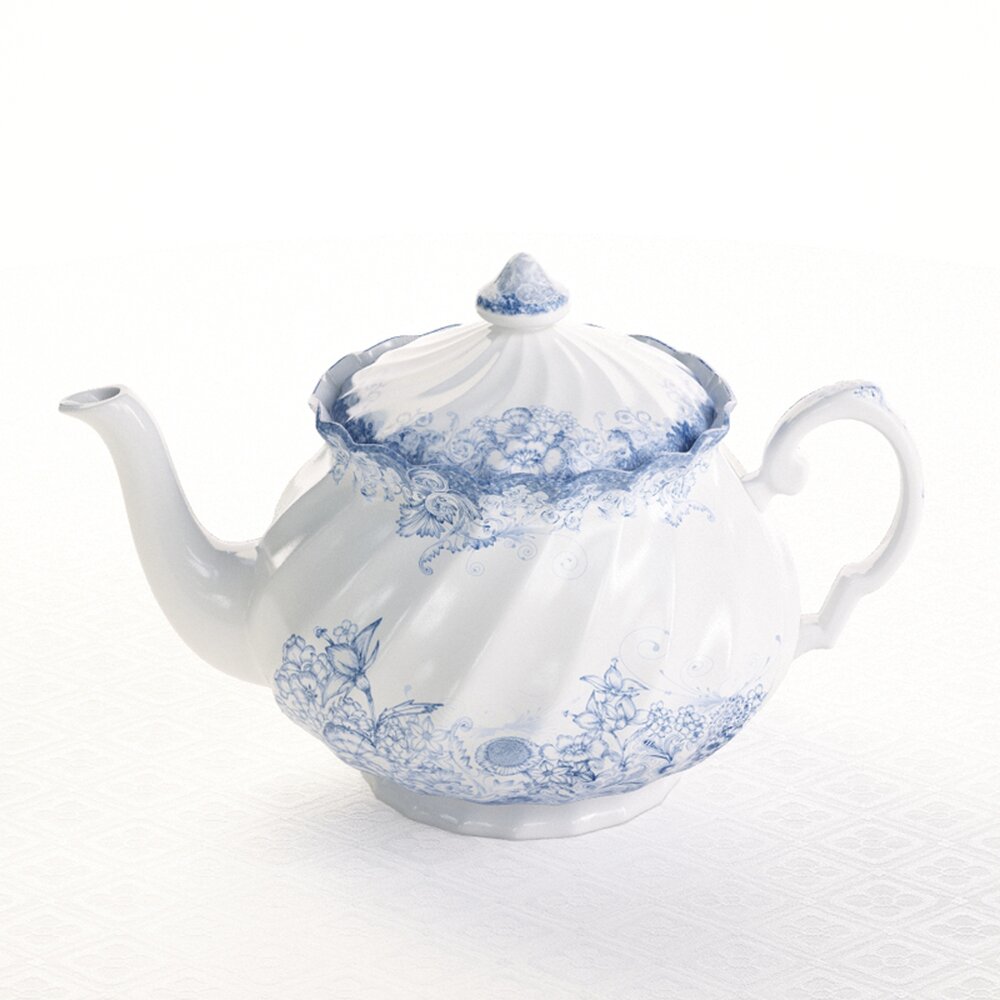 Blue Floral Teapot 3d model