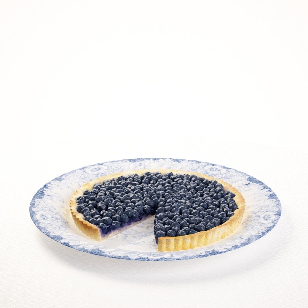 Blueberry Tart on Plate Modello 3D