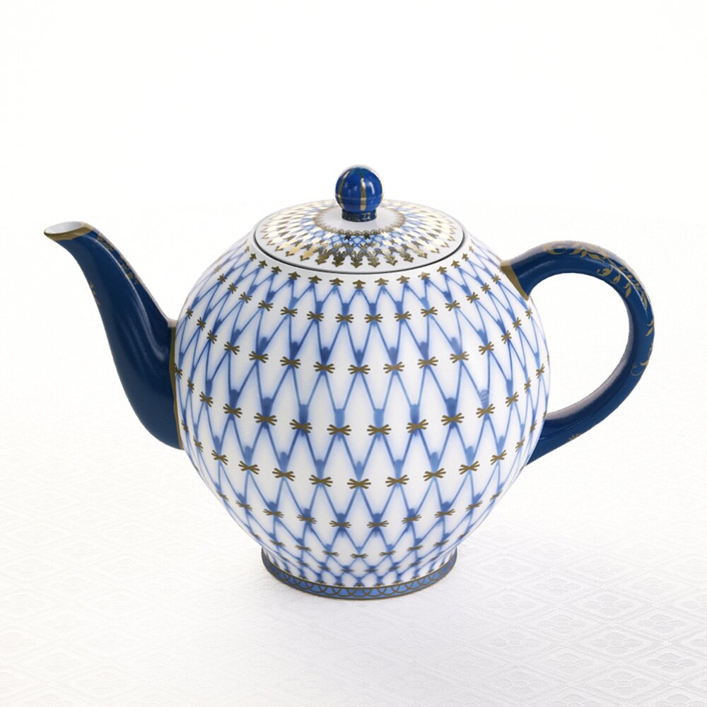 Blue Patterned Teapot 3d model