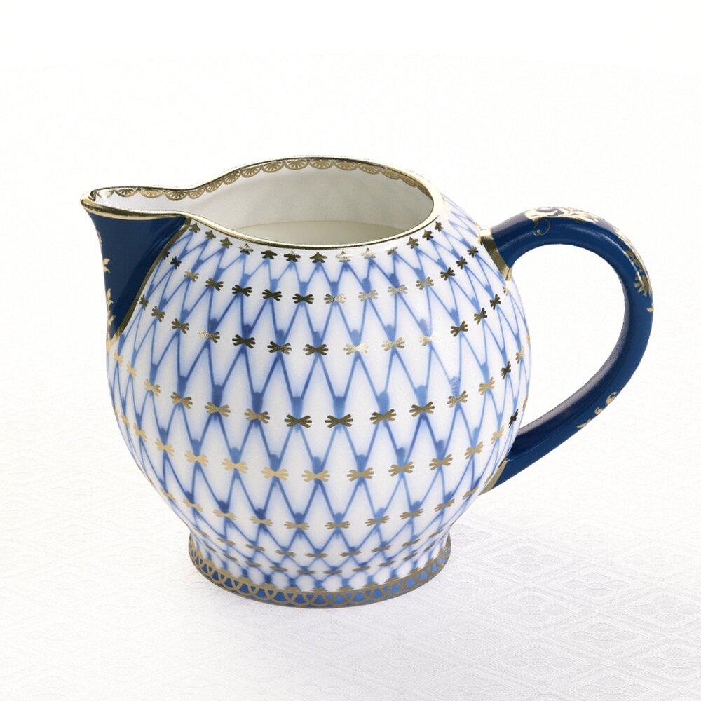 Blue Patterned Porcelain Pitcher 3d model
