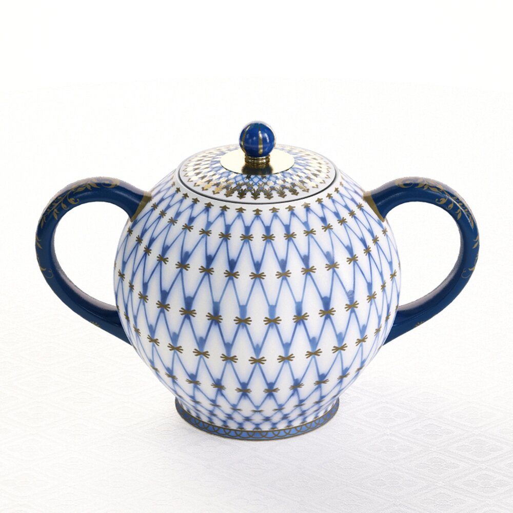 Blue Patterned Ceramic Sugar Bowl 3D 모델 