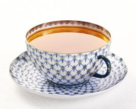 Elegant Patterned Teacup with Saucer Modello 3D
