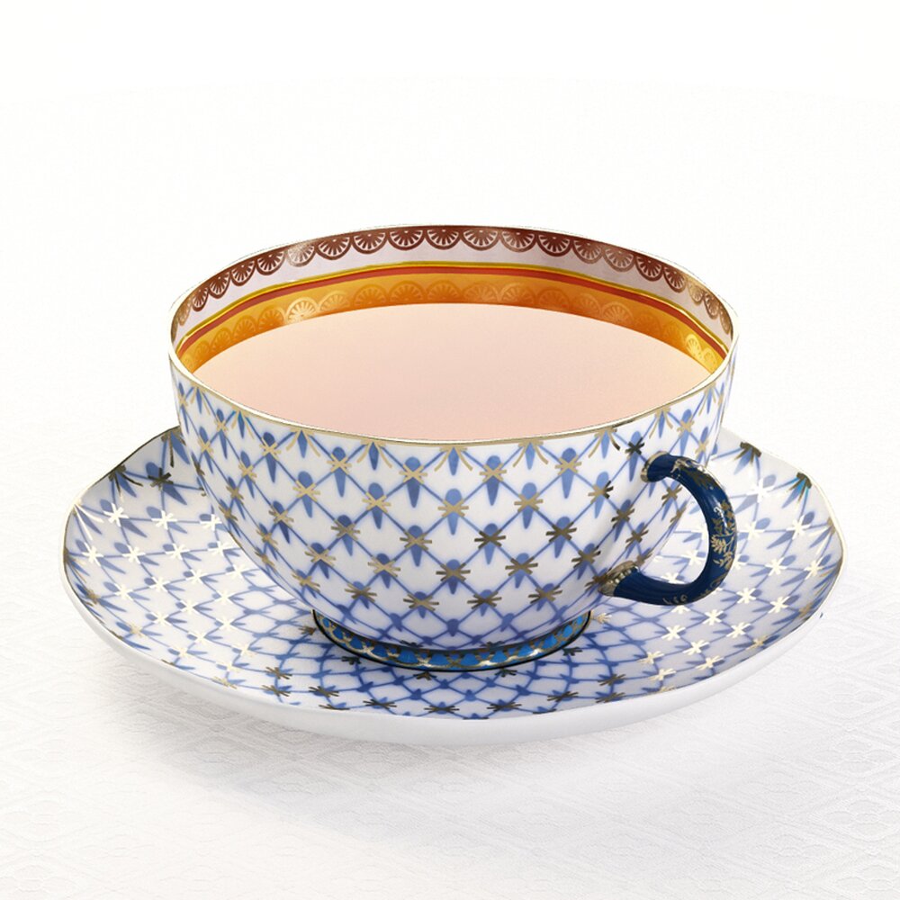 Elegant Patterned Teacup with Saucer 3D модель