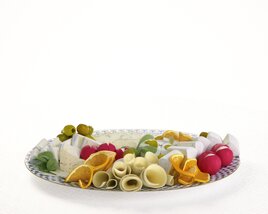 Festive Cheese and Fruit Platter 3D model