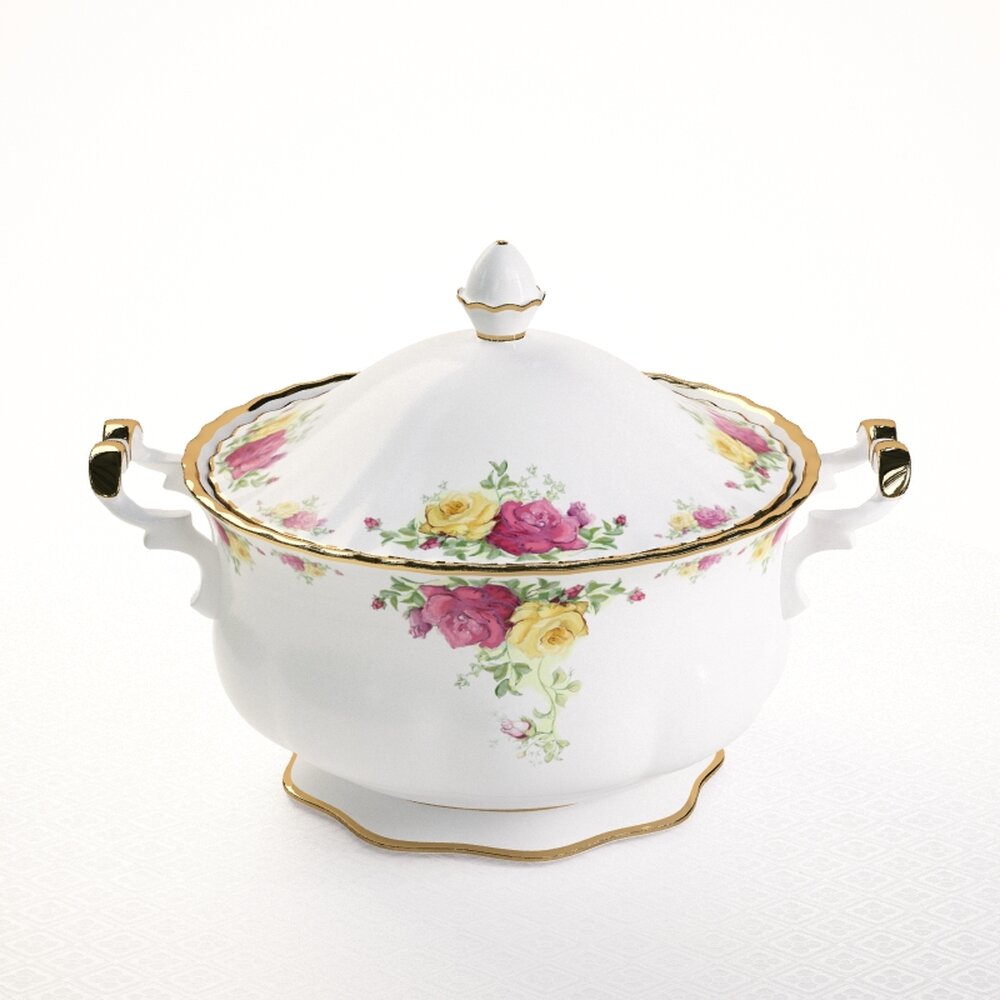 Floral Porcelain Soup Tureen 3Dモデル
