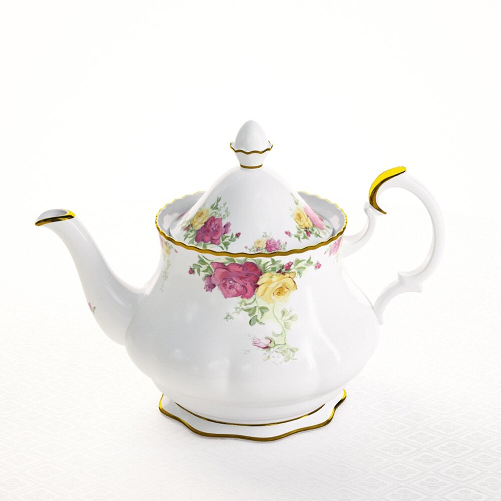 Floral Porcelain Teapot 02 Modèle 3D