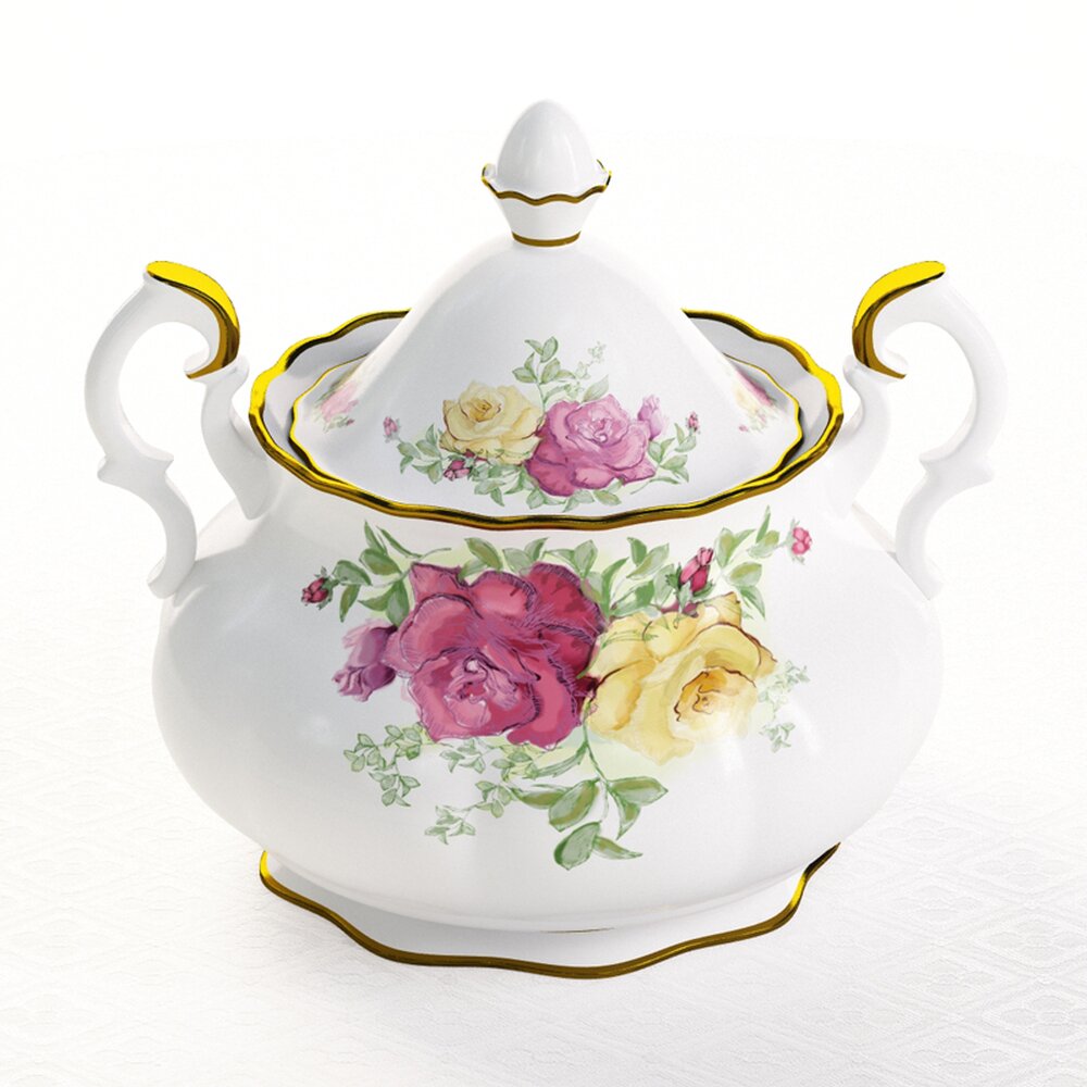 Floral Porcelain Sugar Bowl 3D-Modell