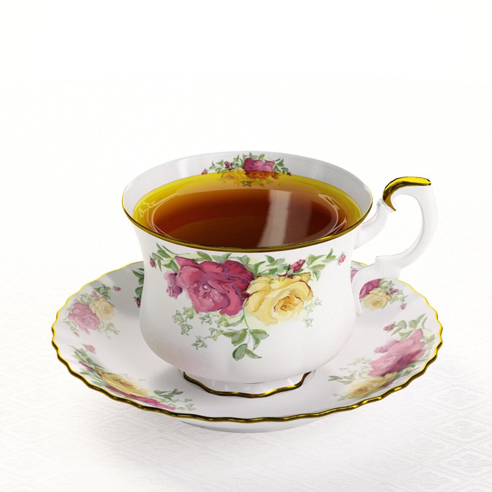 Floral Tea Cup Set 3D модель