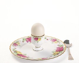 Elegant Floral Egg Cup with Spoon 3D модель