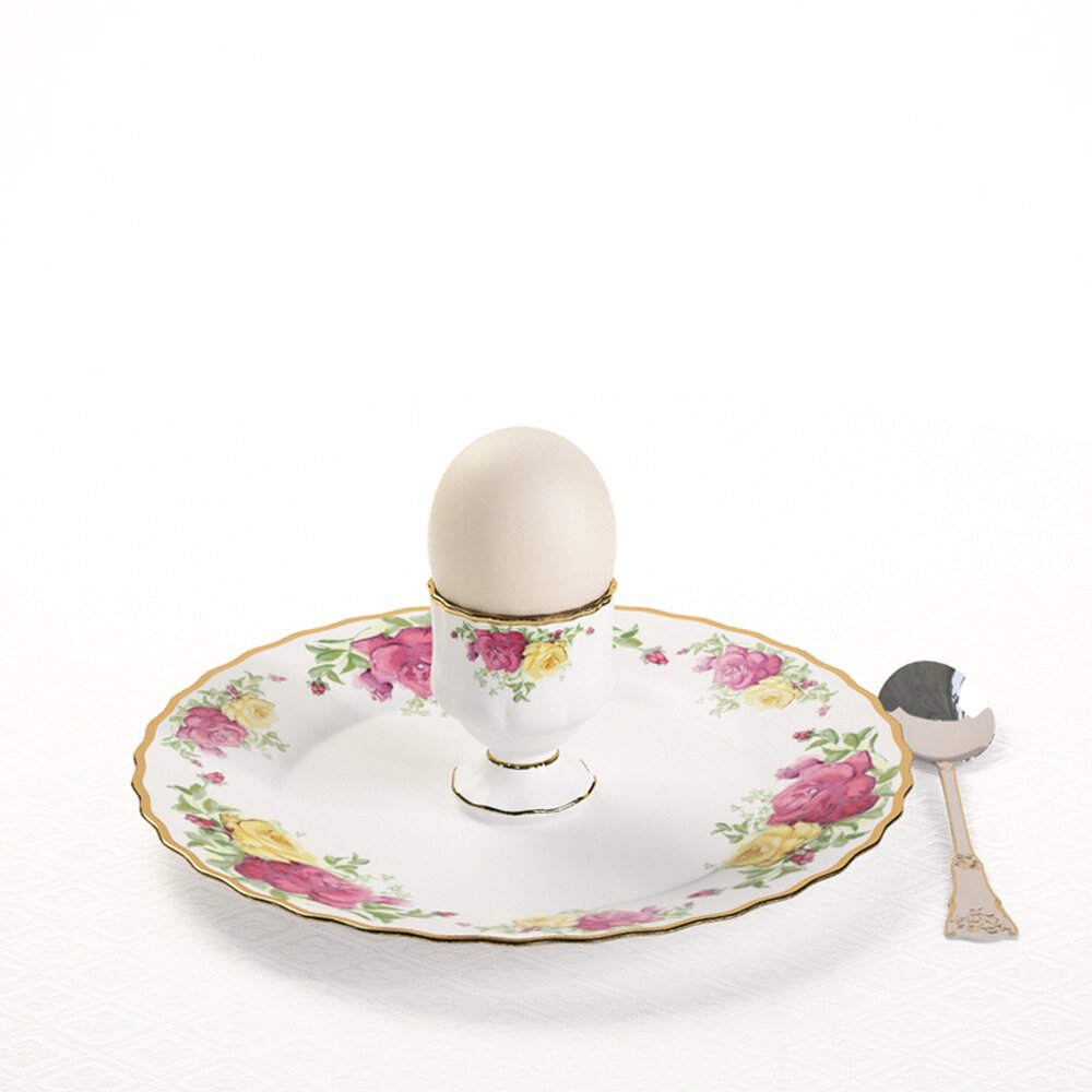 Elegant Floral Egg Cup with Spoon Modello 3D
