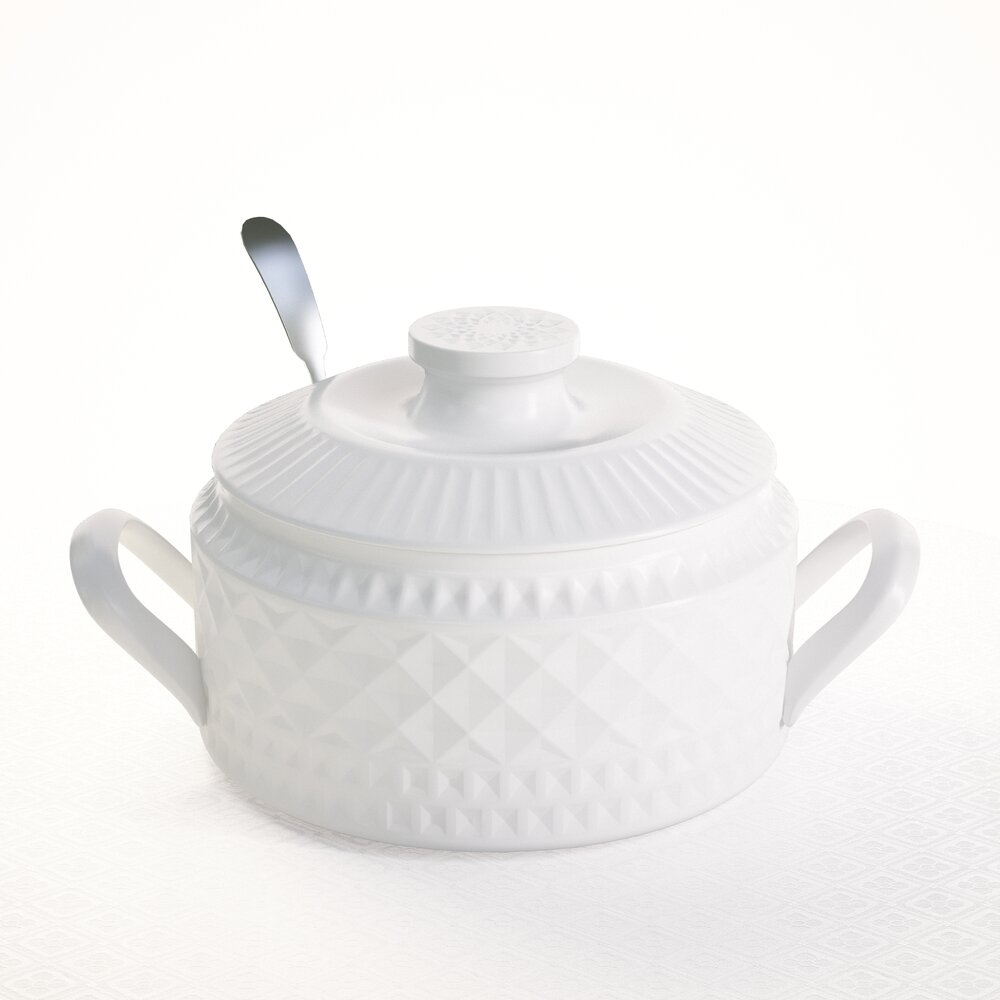 White Ceramic Sugar Bowl 3D模型
