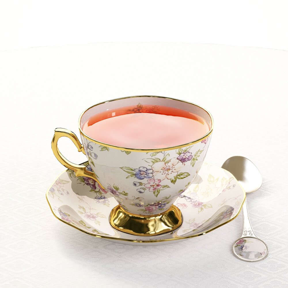 Elegant Floral Teacup 3D model