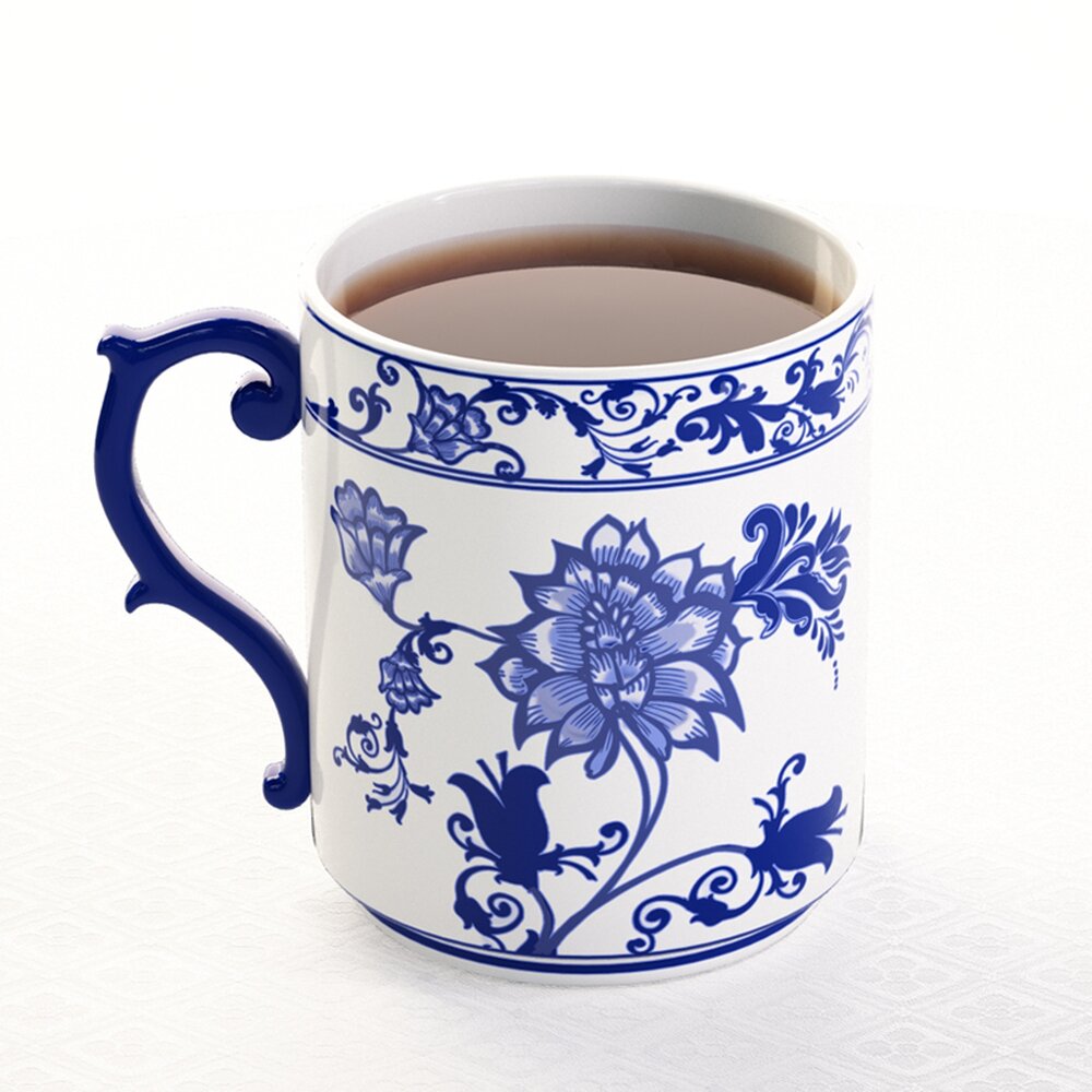 Blue Floral Porcelain Mug 3D-Modell