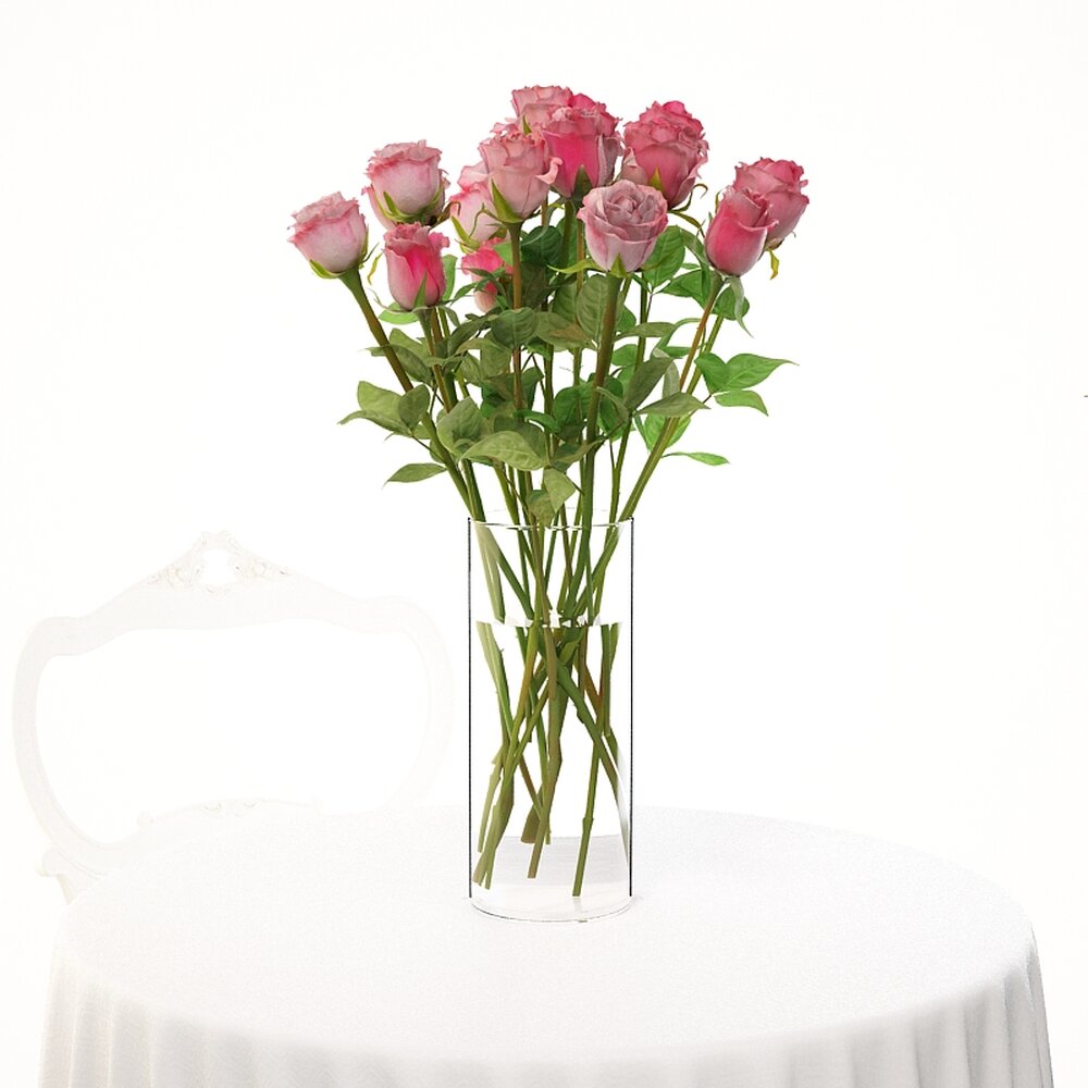 Blush Roses in a Vase 3D model