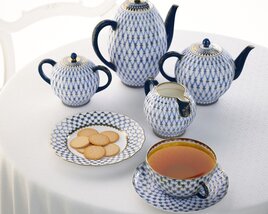 Elegant Blue Patterned Tea Set 3D model