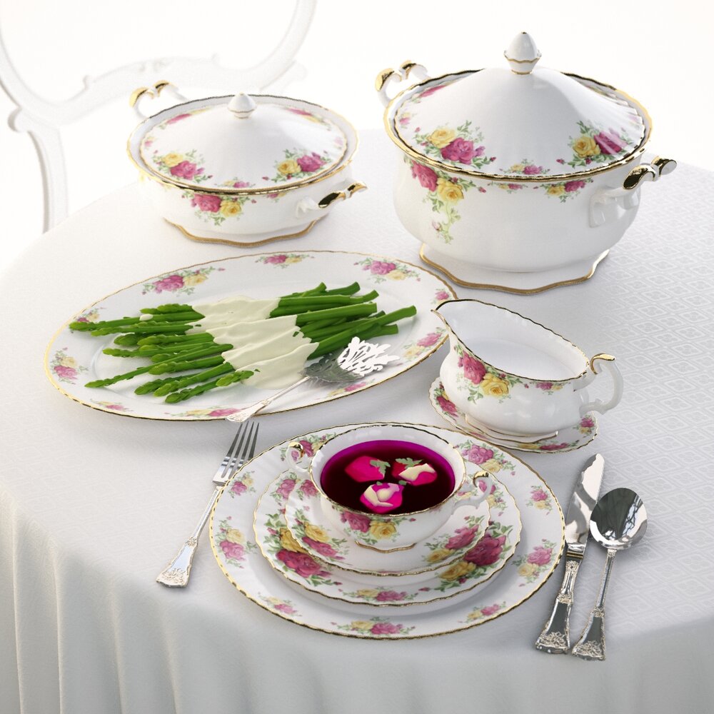 Floral Porcelain Dinnerware Set 3Dモデル
