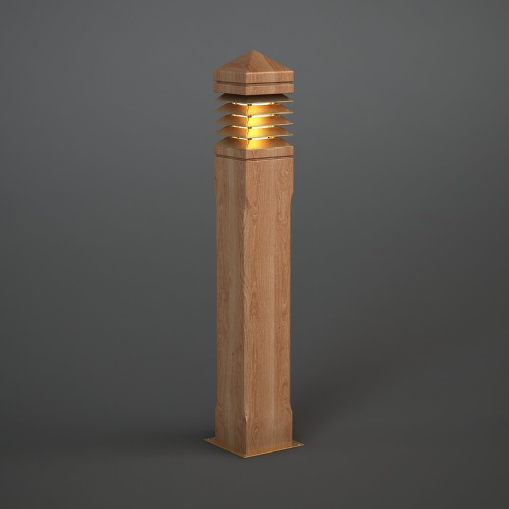 Wooden  Outdoor Pedestal Lamp 3D模型