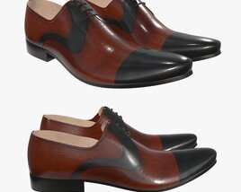 Black and Brown Leather Mens Classic Shoes 3D модель