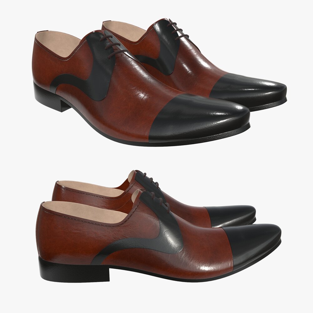 Black and Brown Leather Mens Classic Shoes Modèle 3D