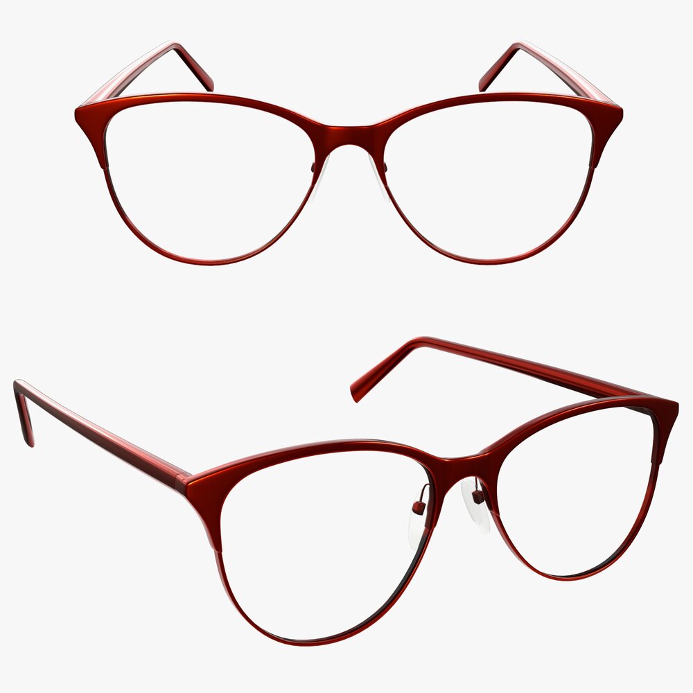 Glasses with Thin Red Frames 3D model