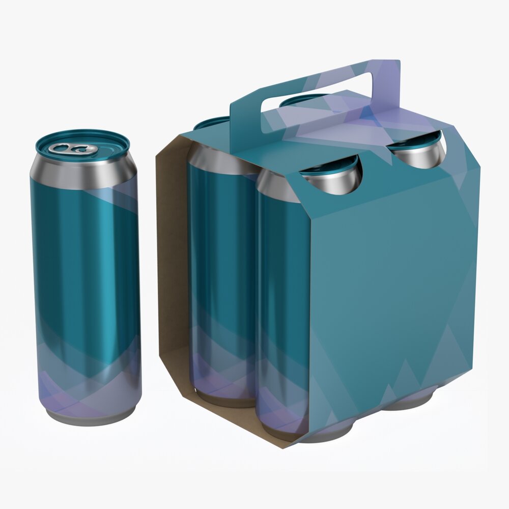 Cluster-pak Carton Packaging With Handle For Four Beer Cans 500 Ml 3Dモデル