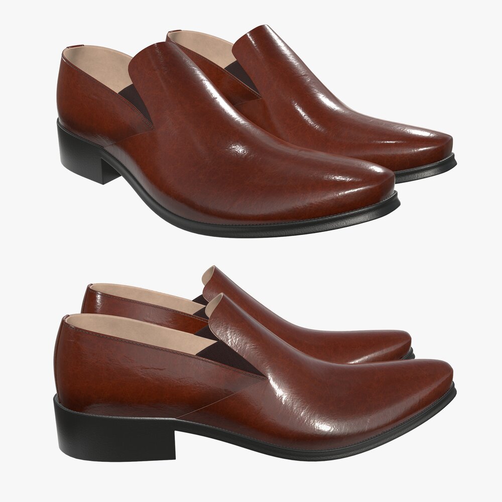 Brown Leather Mens Classic Shoes 3D 모델 