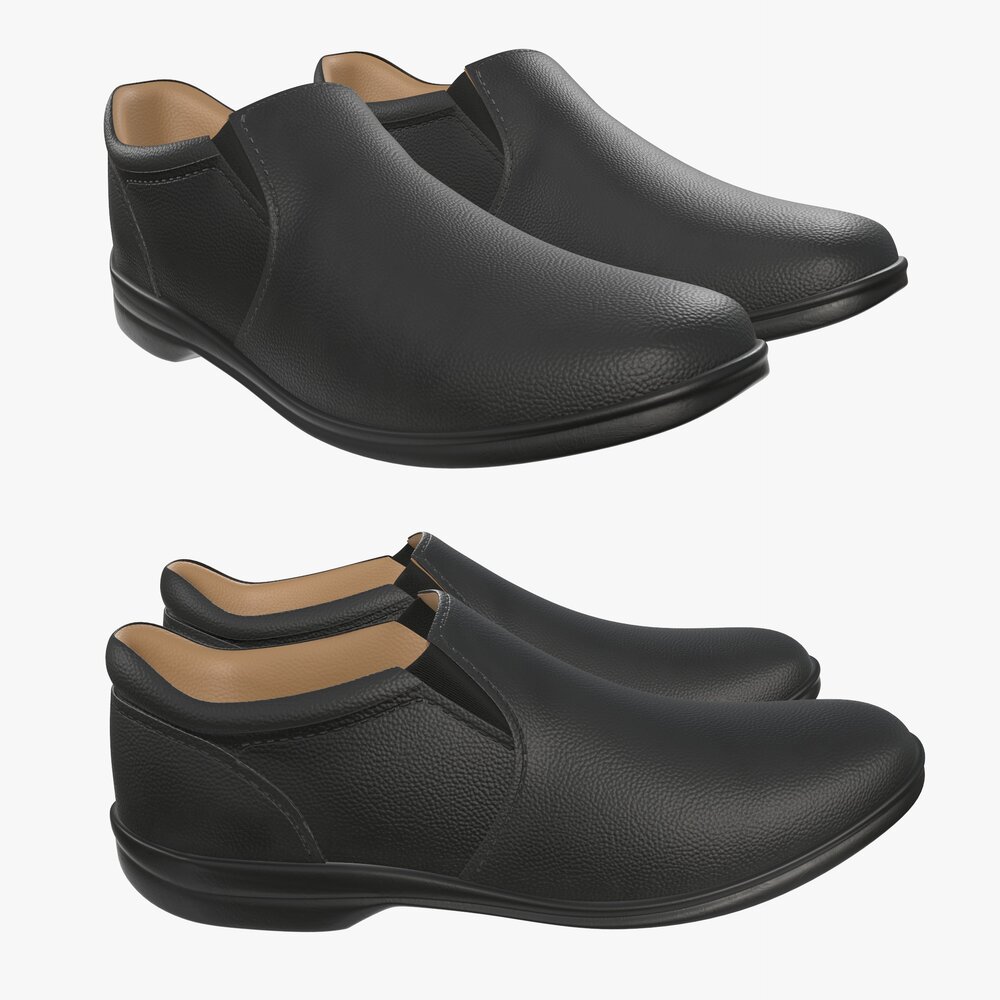 Black Leather Mens Classic Shoes Modello 3D