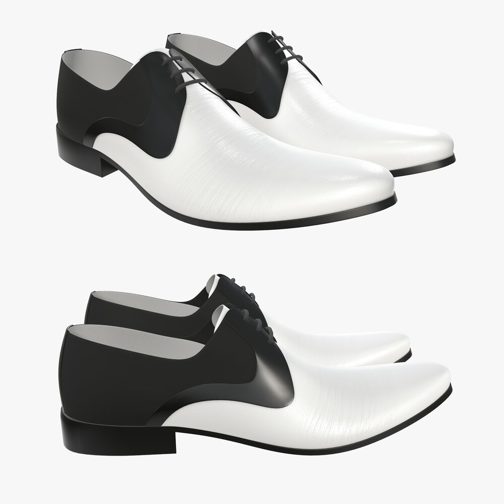 Black and White Leather Mens Classic Shoes 3D model