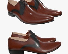 Brown and Black Leather Mens Classic Shoes 3D模型