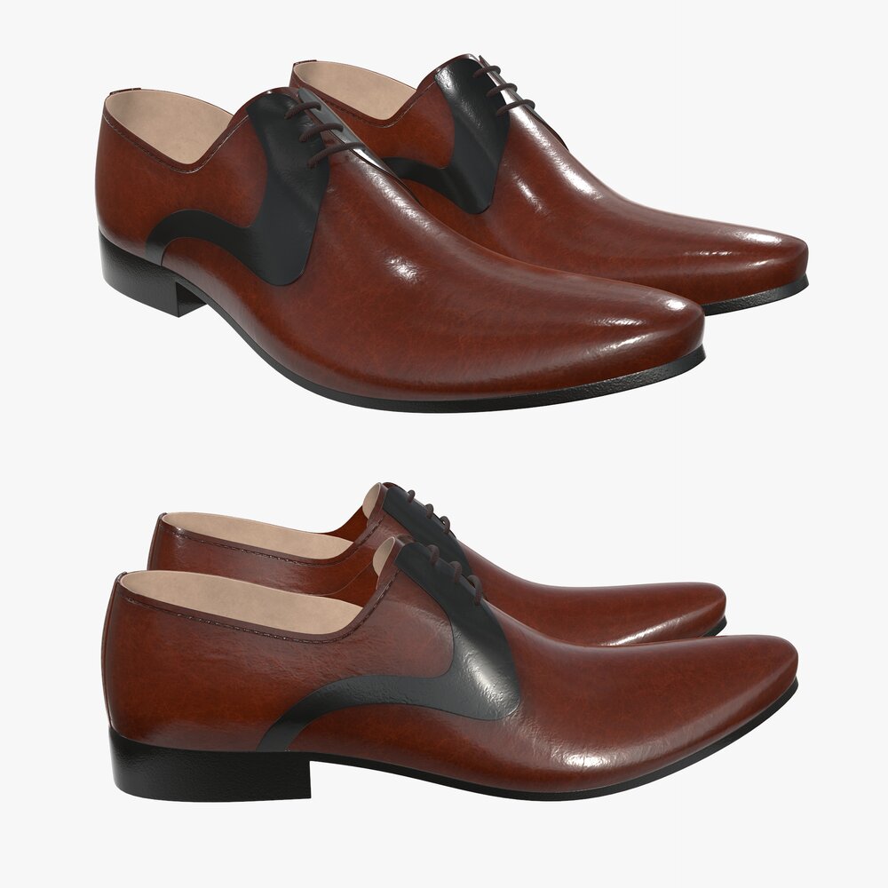 Brown and Black Leather Mens Classic Shoes Modèle 3D