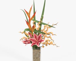 Lily Bouquet With Cherry Branch And Tall Grass 3D модель