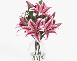 Lily Bouquet With Glass Vase 3D 모델 