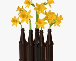 Narcissus Flower In Beer Bottle Vase Modello 3D