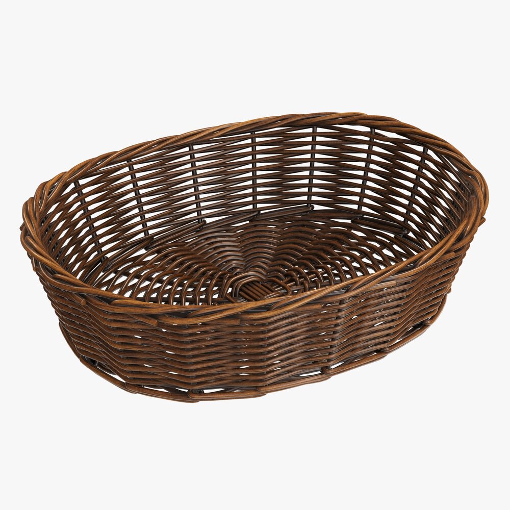 Oval Wicker Basket Dark Brown 3D 모델 