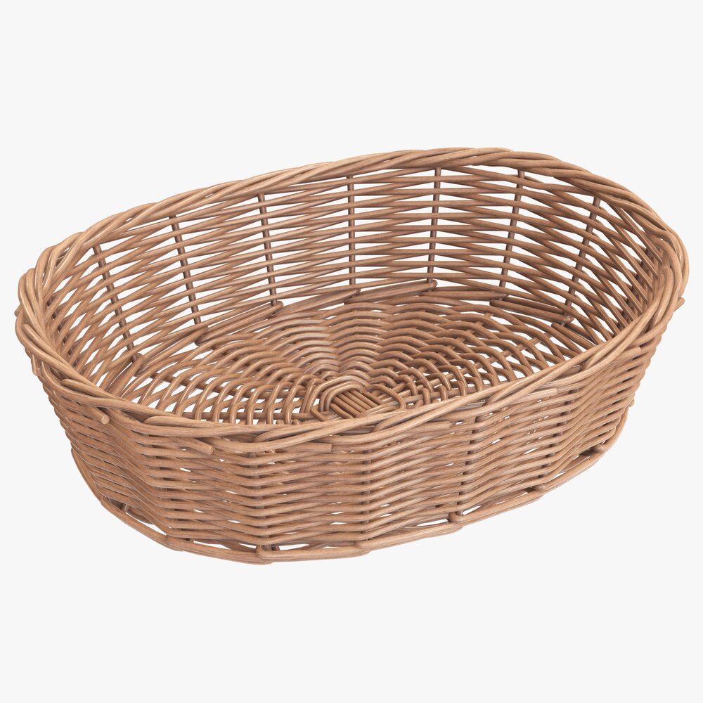 Oval Wicker Basket Light Brown 3D模型