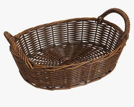 Oval Wicker Basket With Handles Dark Brown 3Dモデル
