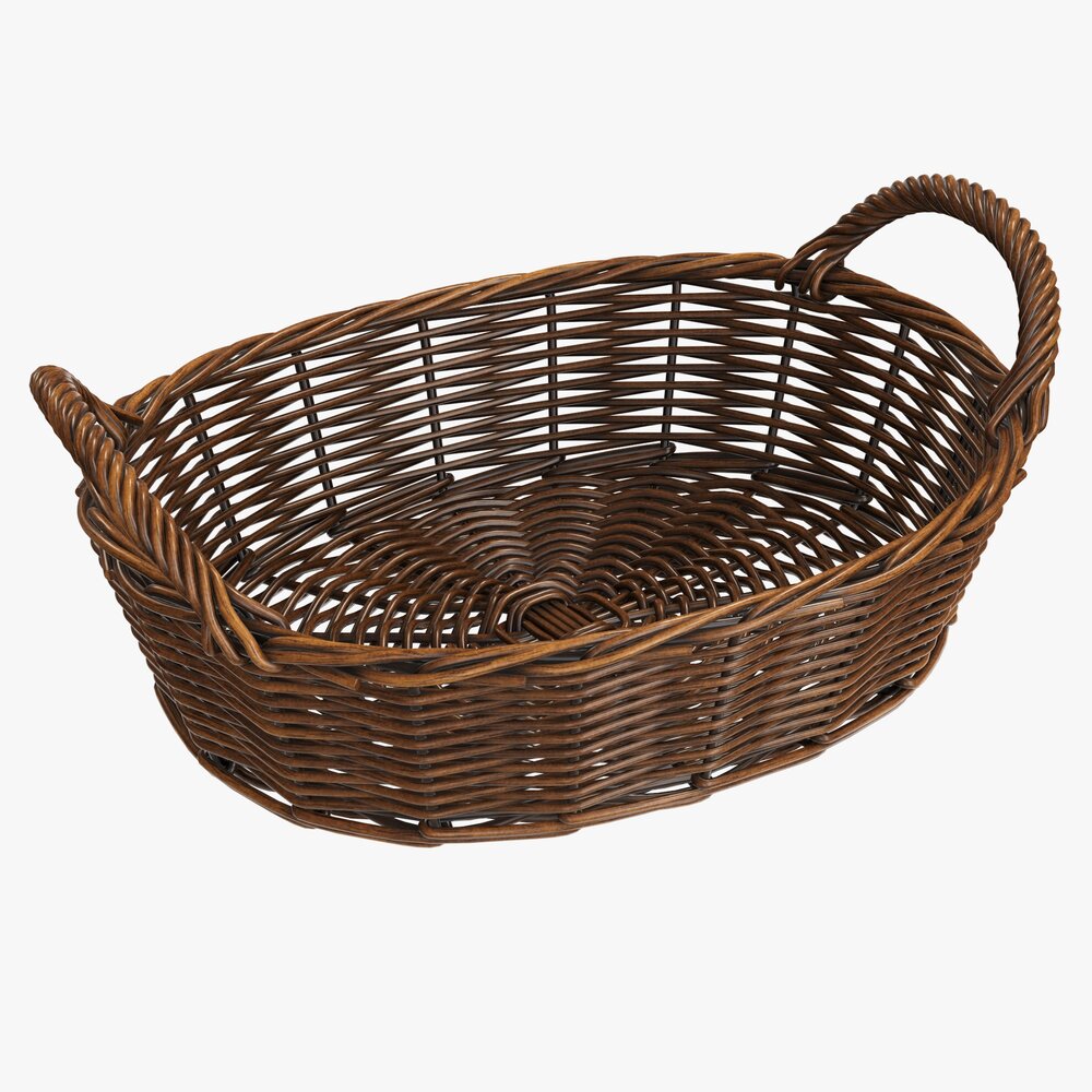 Oval Wicker Basket With Handles Dark Brown 3D model