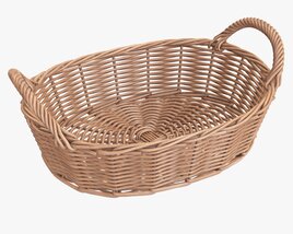 Oval Wicker Basket With Handles Light Brown Modello 3D