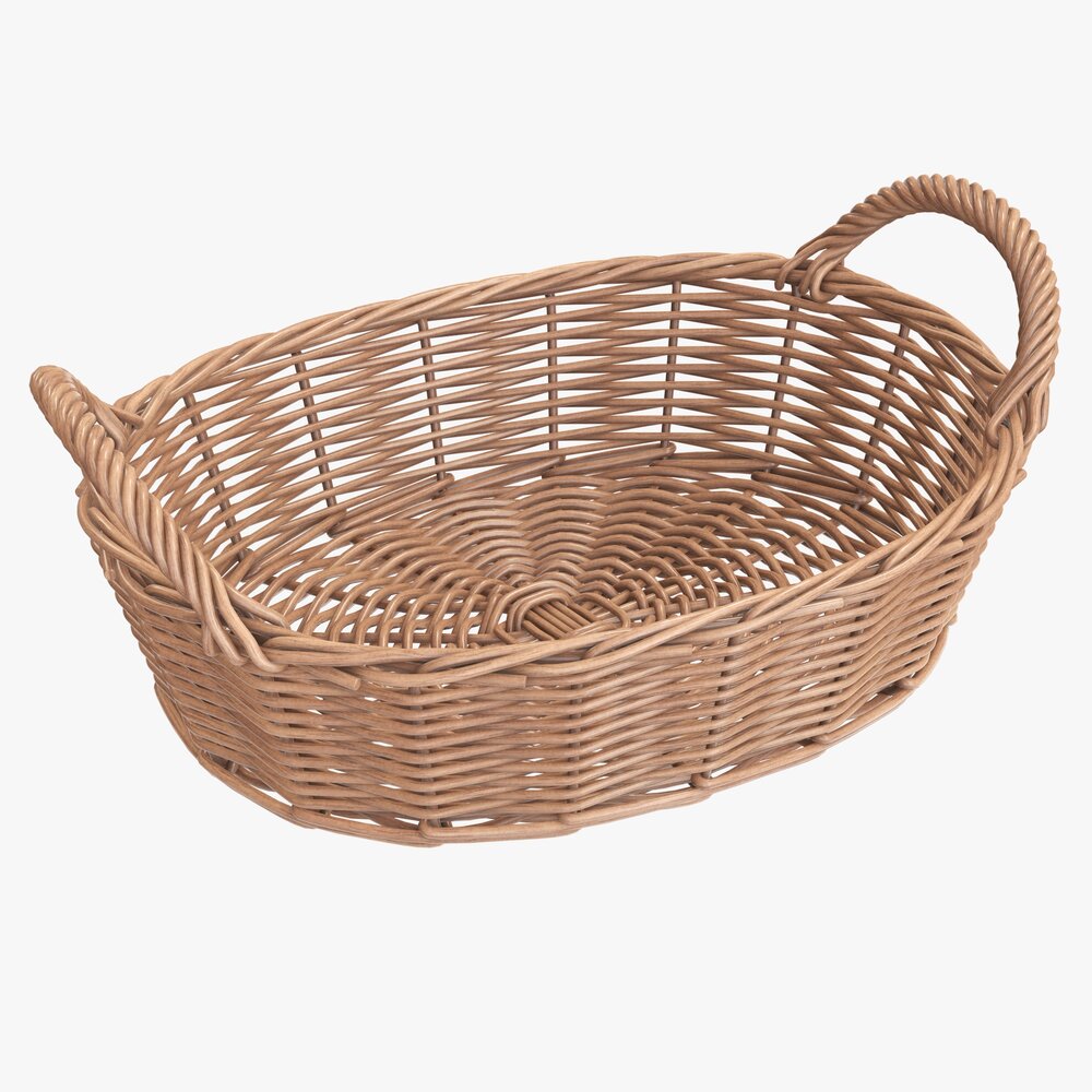 Oval Wicker Basket With Handles Light Brown 3D-Modell