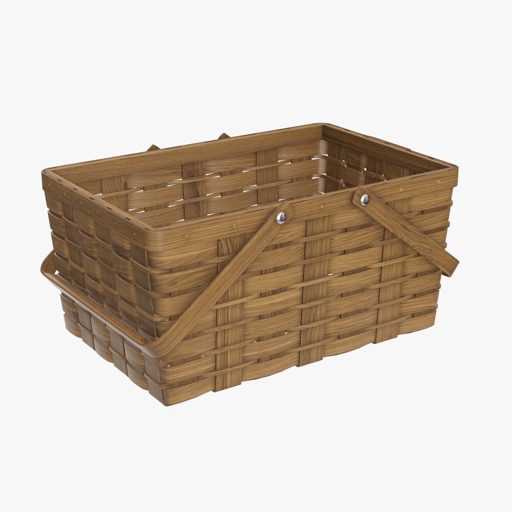 Picnic Wicker Basket With Handles Dark Brown 3Dモデル