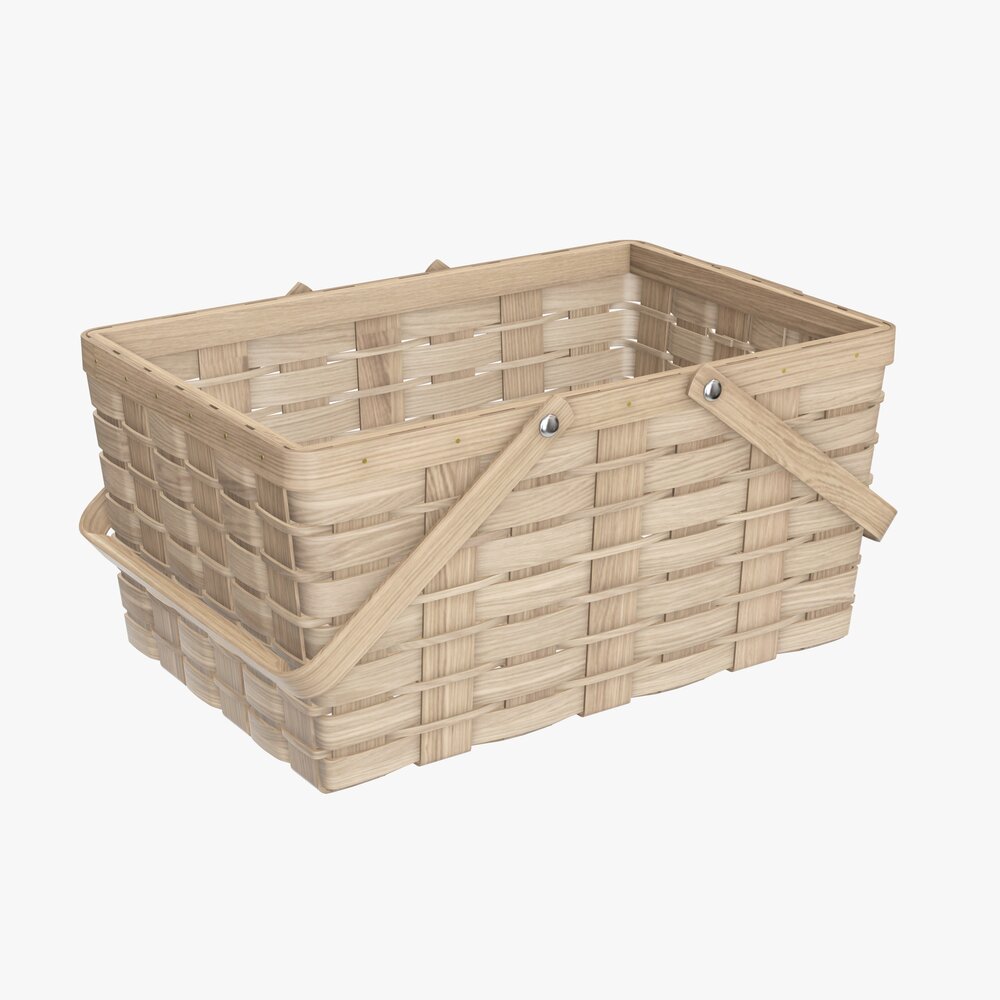 Picnic Wicker Basket With Handles Light Brown 3D model