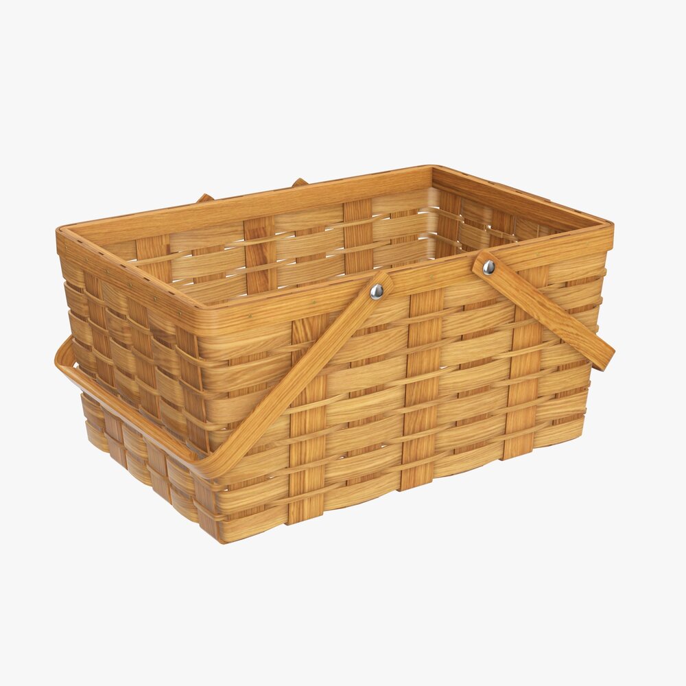 Picnic Wicker Basket With Handles Medium Brown Modèle 3d