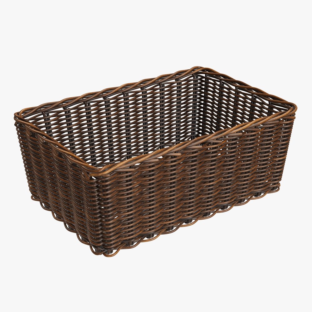 Rectangular Wicker Basket 01 Dark Brown Modello 3D